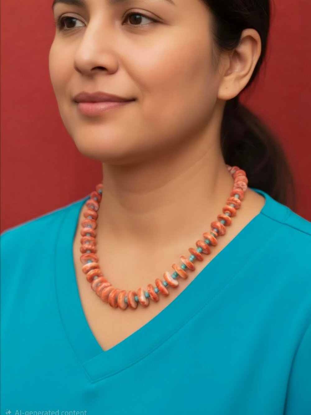 Orange Spiny Oyster with Turquoise Necklace